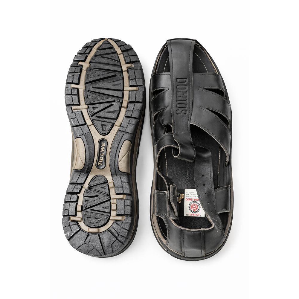 Black Leather Sandals with Buckle